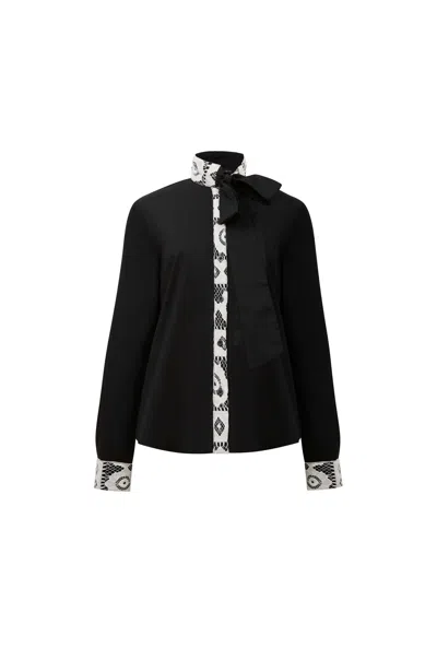 James Lakeland Women's Black Crochet Tie Shirt