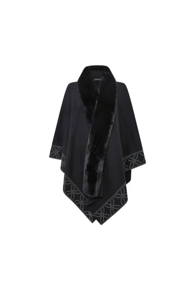 James Lakeland Women's Black Crystal Edge Faux Fur Poncho