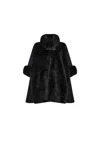 James Lakeland Women's Black Faux Fur Cape In Animal Print