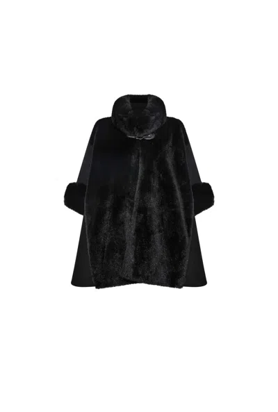 James Lakeland Women's Black Faux Fur Cape In Animal Print