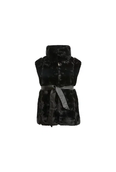 James Lakeland Women's Black Faux-fur Belted Gilet