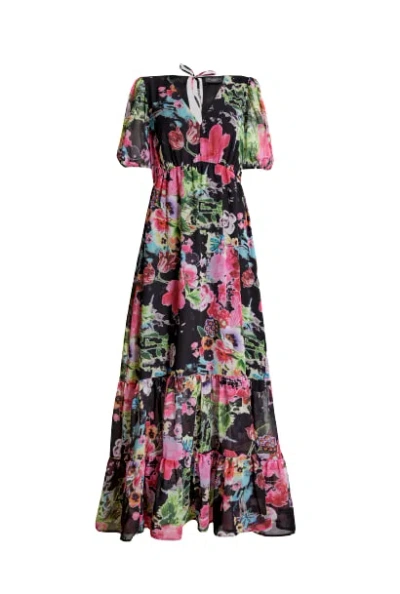 James Lakeland Women's Black Floral V-neck Midi Dress