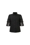 James Lakeland Lace Frill Short Sleeve Shirt In Black
