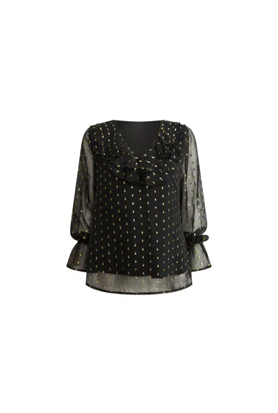 James Lakeland Women's Black Metallic Ruffle Blouse