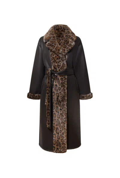 James Lakeland Women's Black Reversible Leopard Faux Fur Coat