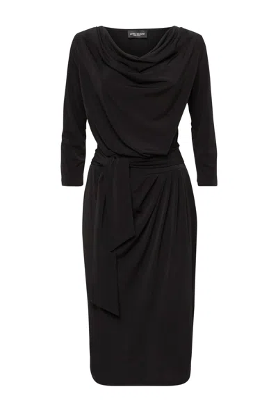 James Lakeland Women's Black Ruched Belted Dress