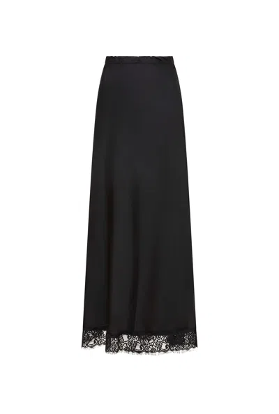 James Lakeland Women's Black Satin Lace Maxi Skirt