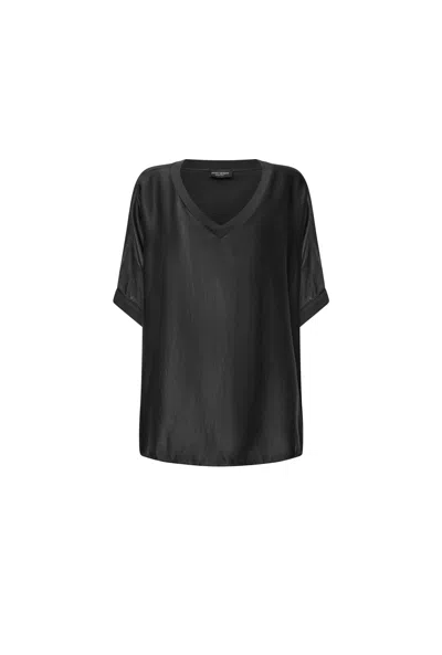 James Lakeland Women's Black Satin Short-sleeve Top