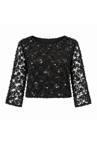 James Lakeland Women's Black Sequin Lace Top