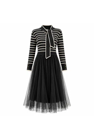 James Lakeland Women's Black Striped Knit & Tulle Midi Dress