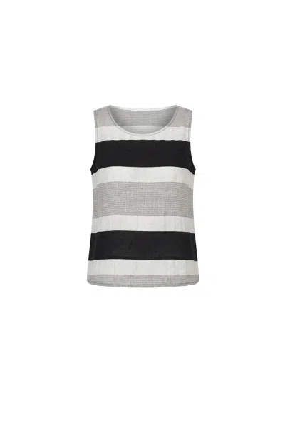 James Lakeland Women's Black Striped Linen Blend Sleeveless Button-back Top