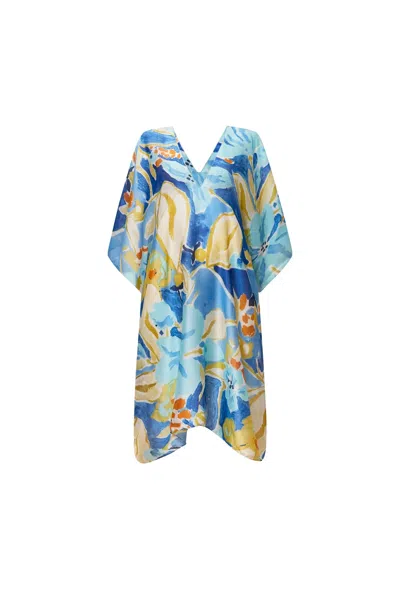James Lakeland Women's Blue Abstract Floral Kaftan In Multi