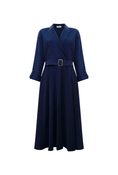 James Lakeland Women's Blue Belted Navy Suit Midi Dress