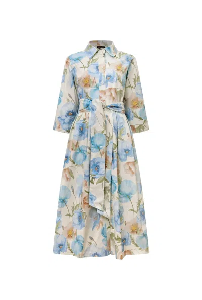 James Lakeland Women's Blue Bloom Cotton Midi Dress In Pink