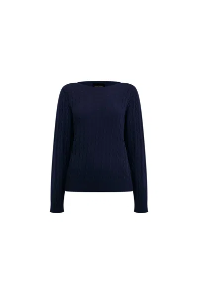 James Lakeland Women's Blue Cable Knit Jumper Navy