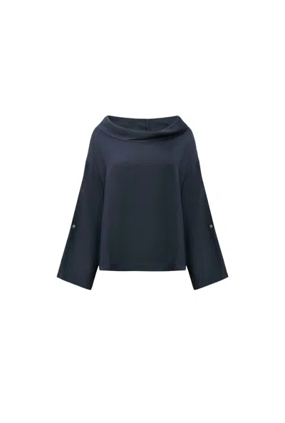 James Lakeland Women's Blue Cowl Neck Linen Navy Top