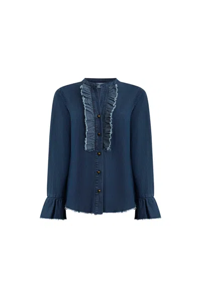 James Lakeland Women's Blue Denim Ruched Shirt