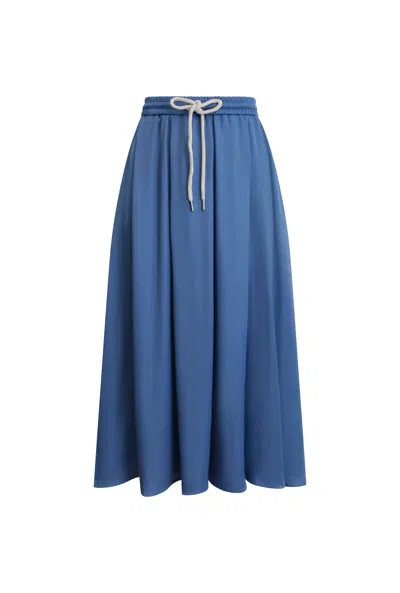 James Lakeland Women's Blue Draw String Maxi Skirt Denim