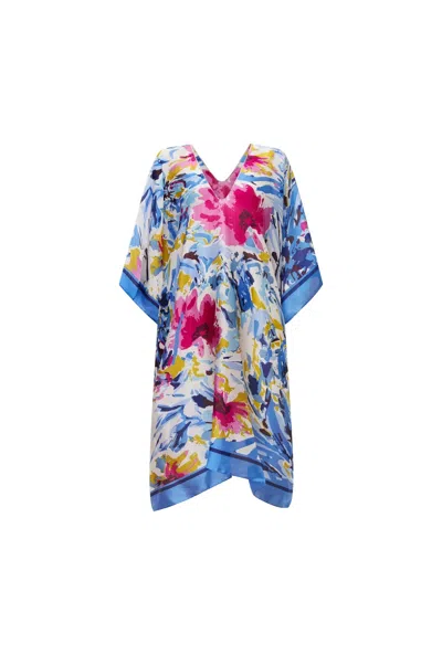 James Lakeland Women's Blue Floral Mosaic Kaftan In Multi