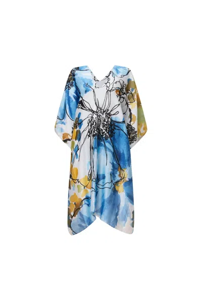 James Lakeland Women's Blue Floral Sketch Kaftan