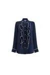 Shop James Lakeland Women's Blue Front Ruffle Button Up Shirt Navy