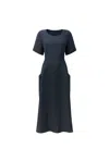 James Lakeland Women's Blue Linen Navy Pocket Midi Dress