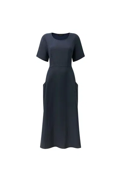James Lakeland Women's Blue Linen Navy Pocket Midi Dress