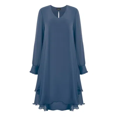 James Lakeland Women's Blue Long Sleeve Denim Wave Hem Dress
