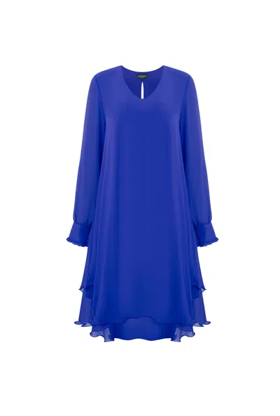 James Lakeland Women's Blue Long Sleeve Royal Wave Hem Dress