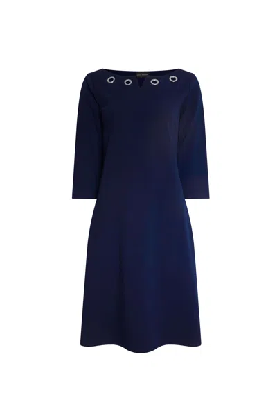 James Lakeland Women's Blue Metallic Eyelet Collar Dress