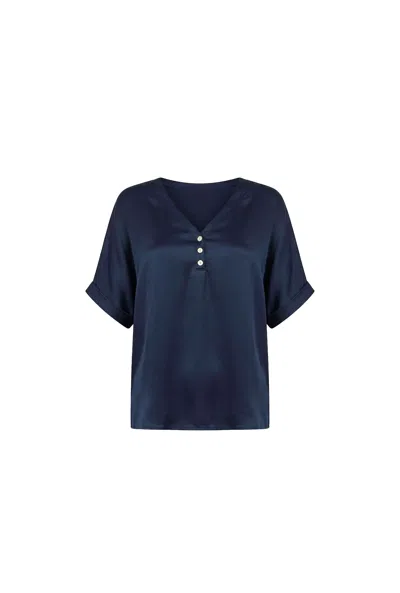 James Lakeland Women's Blue Navy Button Detail Relaxed Fit Top