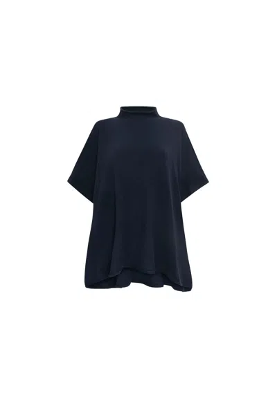 James Lakeland Women's Blue Navy Button Poncho In Black