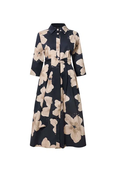 James Lakeland Women's Blue Navy Flower Cotton Dress