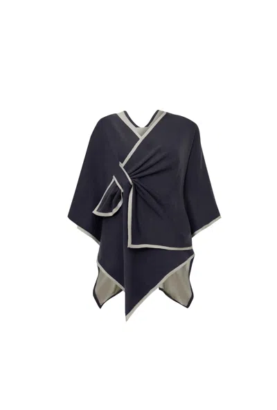James Lakeland Women's Blue Navy Front Knot Poncho In Black