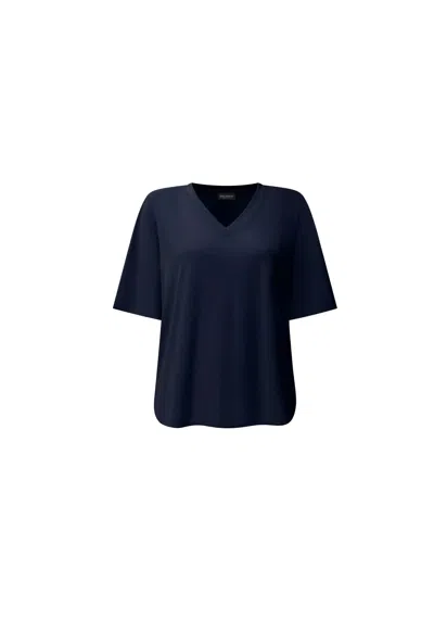 James Lakeland Women's Blue Navy Jersey V-neck Top