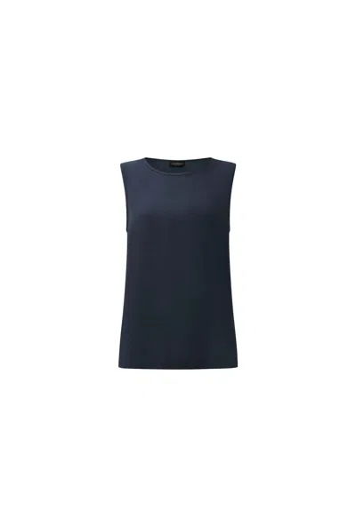 James Lakeland Women's Blue Navy Linen Button Top