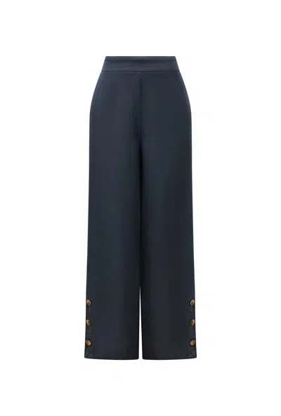 James Lakeland Women's Blue Navy Linen Button Trousers