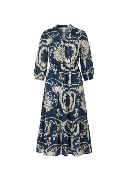 James Lakeland Women's Blue Navy Ornamental Print Tiered Midi Dress In Multi