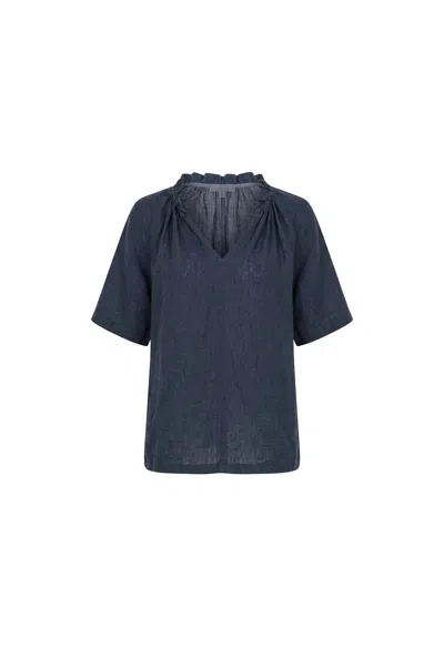James Lakeland Women's Blue Navy Pure Linen Blouse