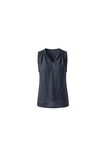 James Lakeland Women's Blue Navy Pure Linen Sleeveless Top