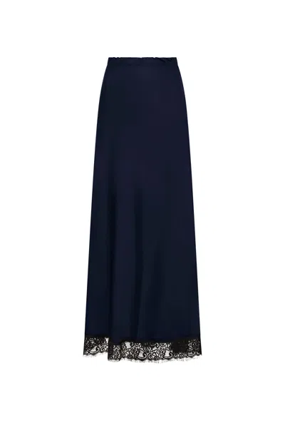 James Lakeland Women's Blue Navy Satin Lace Maxi Skirt