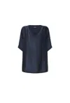 James Lakeland Women's Blue Navy Satin Short-sleeve Top In Blue