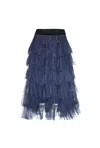 James Lakeland Women's Blue Organza Ruffle Navy Skirt In Blue