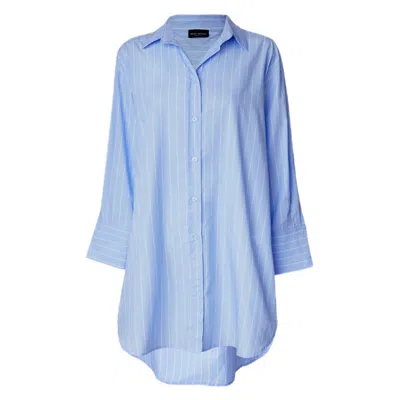 James Lakeland Women's Blue Oversized Stripped Shirt Dress