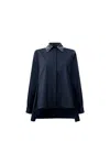 James Lakeland Women's Blue Pearl Collar Navy Cotton Shirt