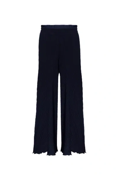 James Lakeland Women's Blue Pleated Cropped Trousers Navy