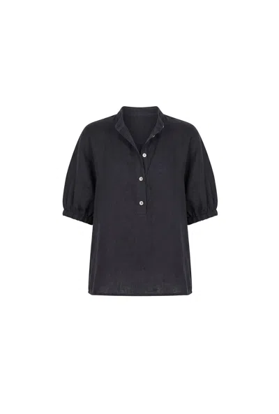 James Lakeland Women's Blue Relaxed Navy Linen Blouse