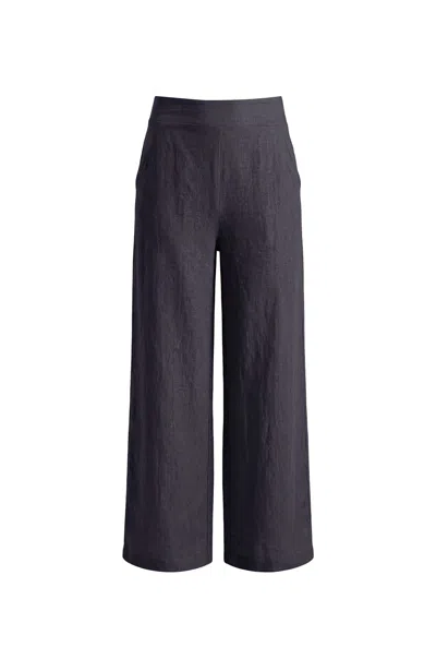 James Lakeland Women's Blue Relaxed Navy Linen Trousers In Black