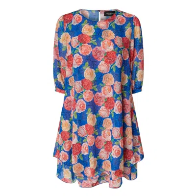 James Lakeland Women's Blue Rose Print Wave Hem Dress Royal