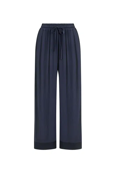 James Lakeland Women's Blue Satin Trim Wide Leg Joggers